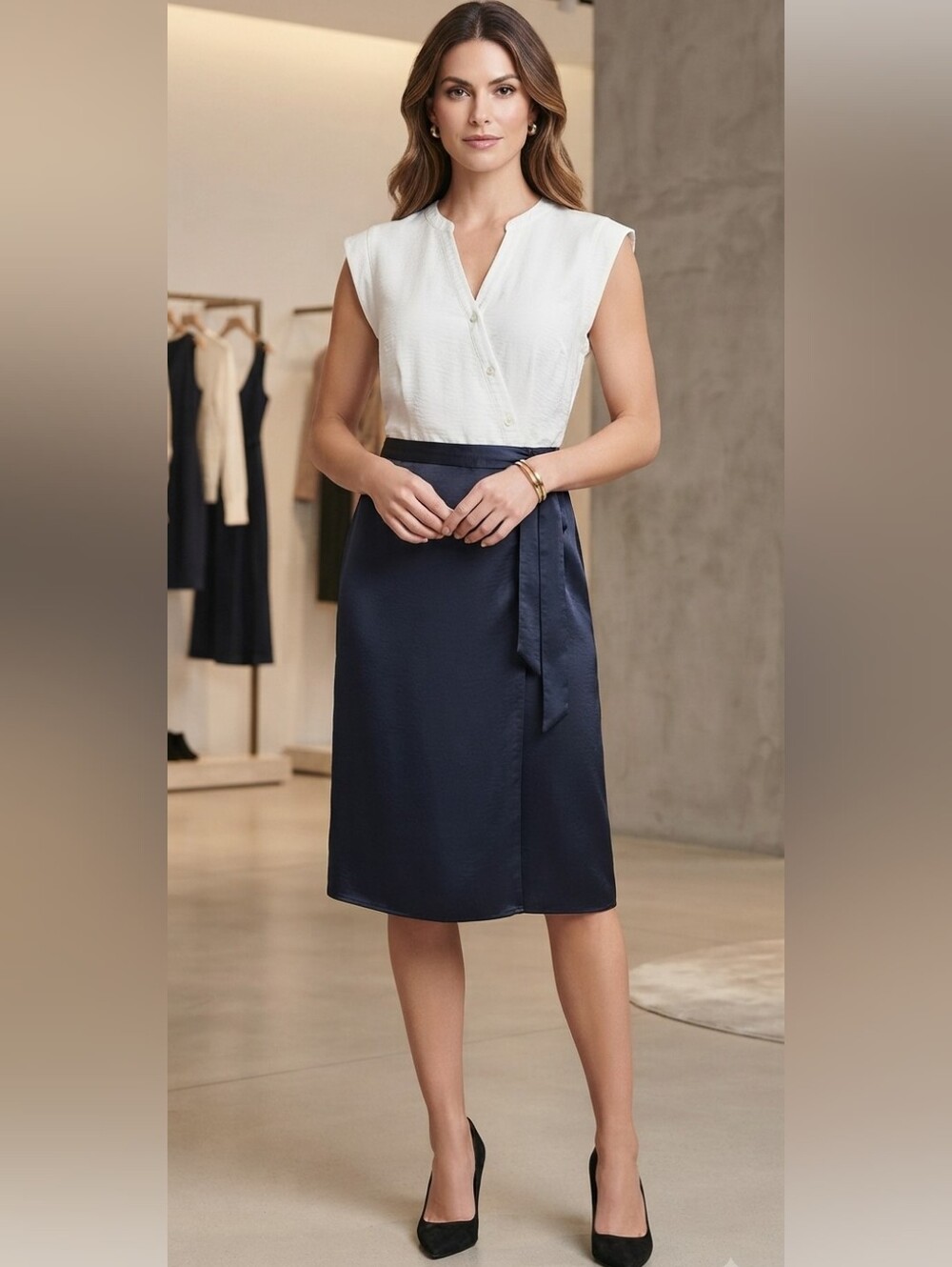 DKNY Colorblock Sleeveless Wrap Tie Midi Dress - Size 8